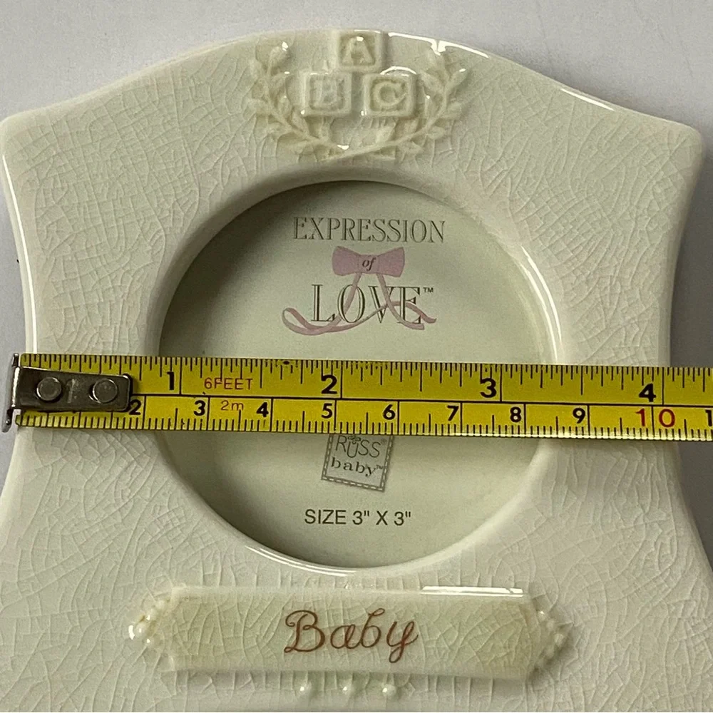 Russ Berrie Picture Frame Baby Vintage White Ceramic Blocks 3 X 3” Photo Love